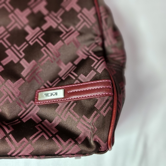 Tumi Signature Monogram laptop tablet tote bag maroon pink lining - Picture 8 of 16